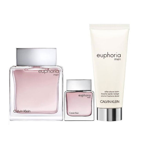 SET CALVIN KLEIN EUPHORIA MEN (3 PC) 3.3 OZ EDT SP / 3.3 OZ AFTER SHAVE BALM / 0.50 EDT SP