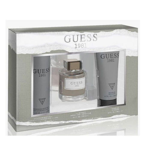 SET GUESS 1981 MEN ( 3PC ) 3.4 OZ EDT SP /6.7 OZ SG /6.0 OZ DEO SPRAY