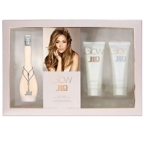 SET JENNIFER LOPEZ GLOW by JLO WOMEN ( 3 PC ) 3.4 OZ EDT SP / 2.5 OZ BL / 2.5 OZ SG