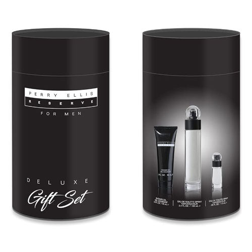 SET PERRY ELLIS RESERVE MEN ( 3 PC SET ) 3.4 OZ. EDT / 3.0 OZ. GEL / MINI - CANISTER