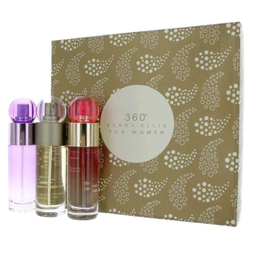 SET PERRY ELLIS 360 WOMAN (TRIO) 360 RED /360 PURPLE / 360 1.0 OZ. EDP SP